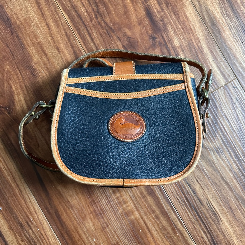 Dooney & Bourke Black Pebbled Leather Crossbody with Tan Trim